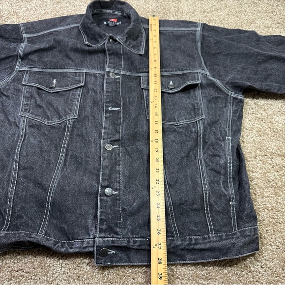 Vintage Godbody Black Denim Jacket Men’s Size XL Button Up Streetwear Hip Hop - Picture 8 of 13